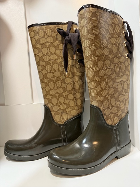 Coach Shoes - Coach Brown Logo Lace-Up Rain Boots